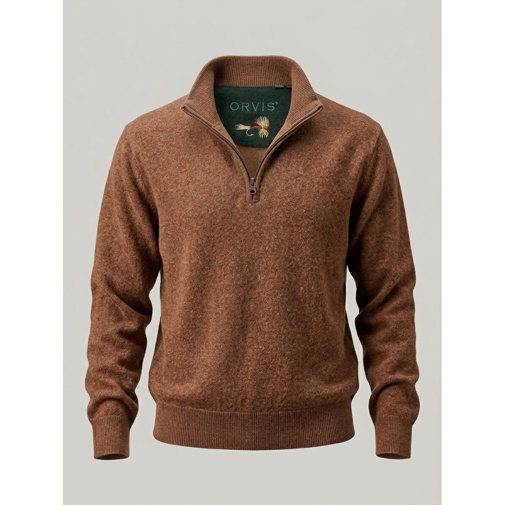 Orvis Mens XL 100% Merino Wool Classic Gent Grandpa Pullover Sweater Brown